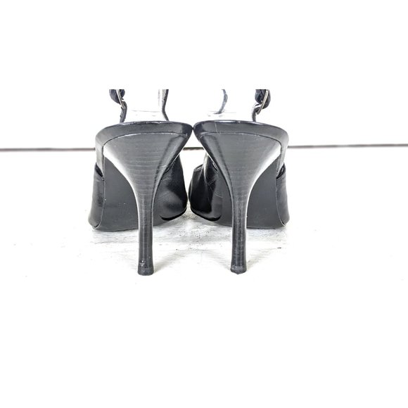 Guess black leather high heel pointy studded buckle sling back stiletto pumps 7M - Picture 6 of 7